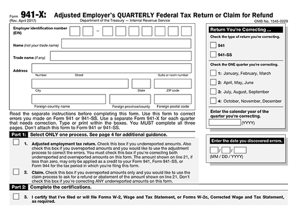 Create And Download Form 941 X Fillable And Printable 2019 941 X